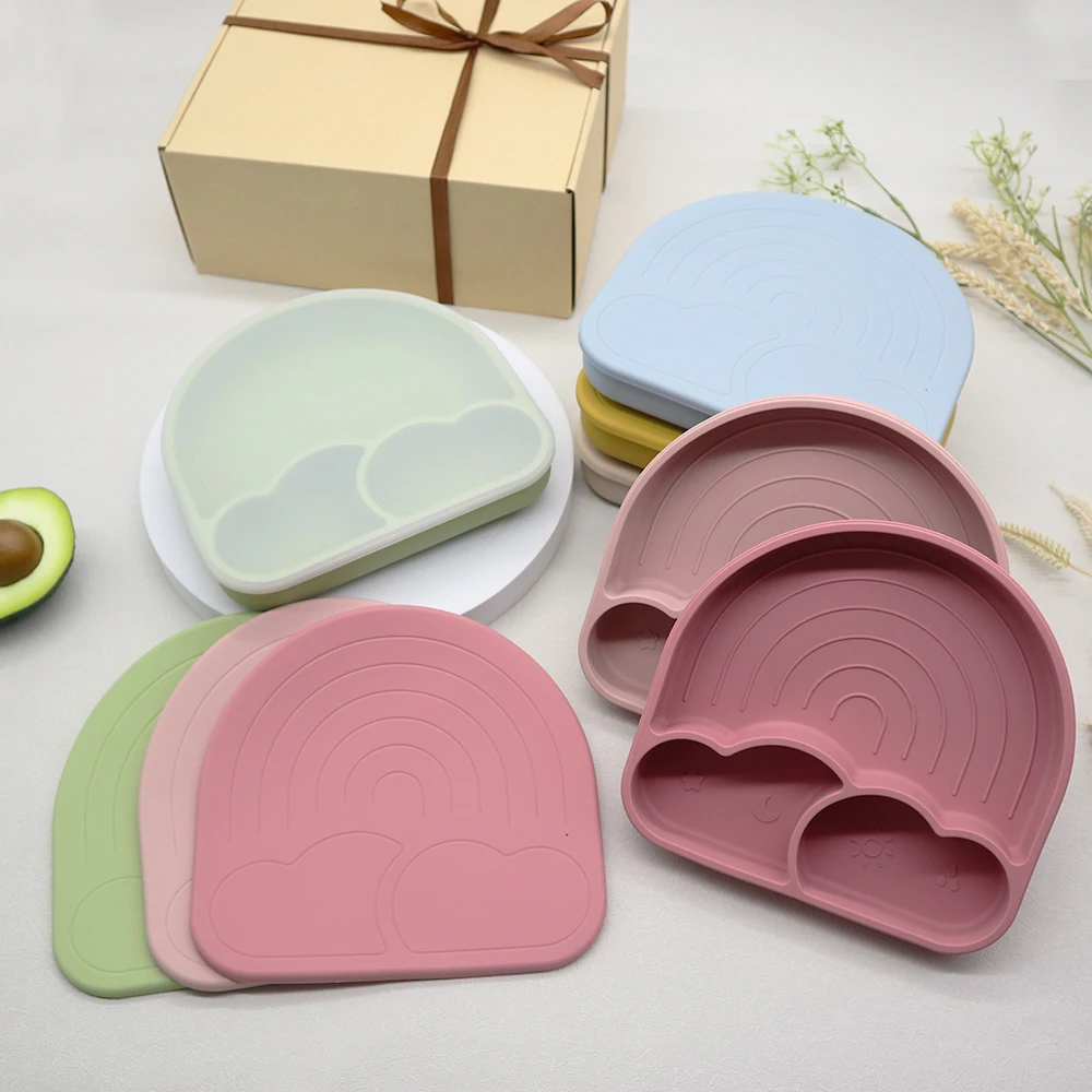 Food Grade BPA Free Divided Kids Feeding Set Baby Silicone Suction Plate
