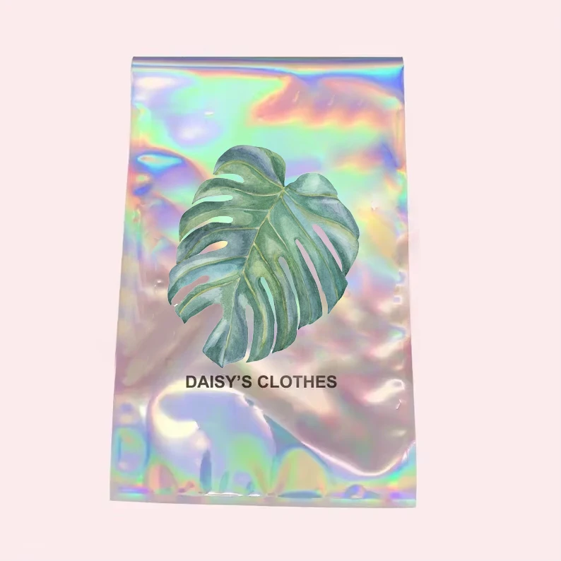 Custom design logo self adhesive aluminum foil glitter logistics envelopes mailing bag holographic poly mailers for clothes