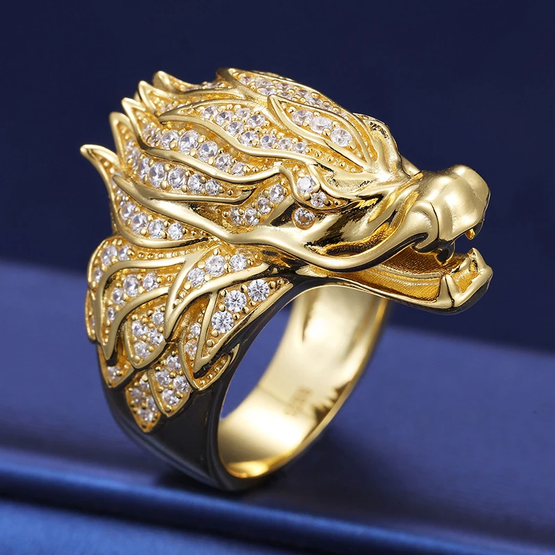 Designer New Inspiration Design Men Street Hip Hop Style Ring Brass 18K Gold Plated  Factory Direct Zirconia Dragon Head Ring