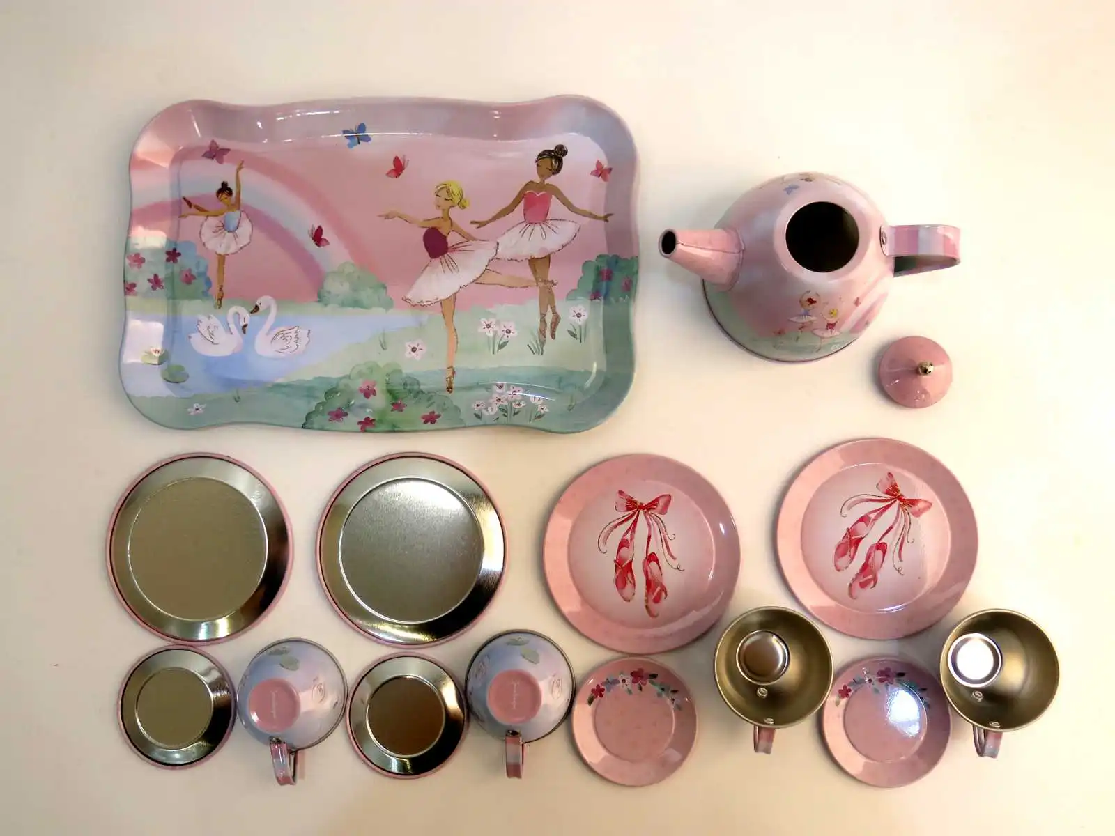 2021 new product factory promotion fancy pink girlish Pink Ballerina Tea Set mini tea pot tea cup gift box tin