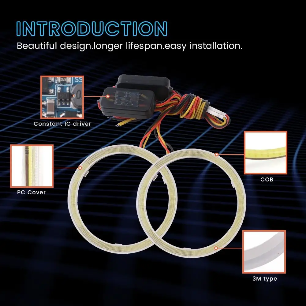 12V 60MM 70MM 80MM 90MM 100MM Daytime Running Lamp Car Angel Eyes Halo Ring Headlight DRL Led Lights