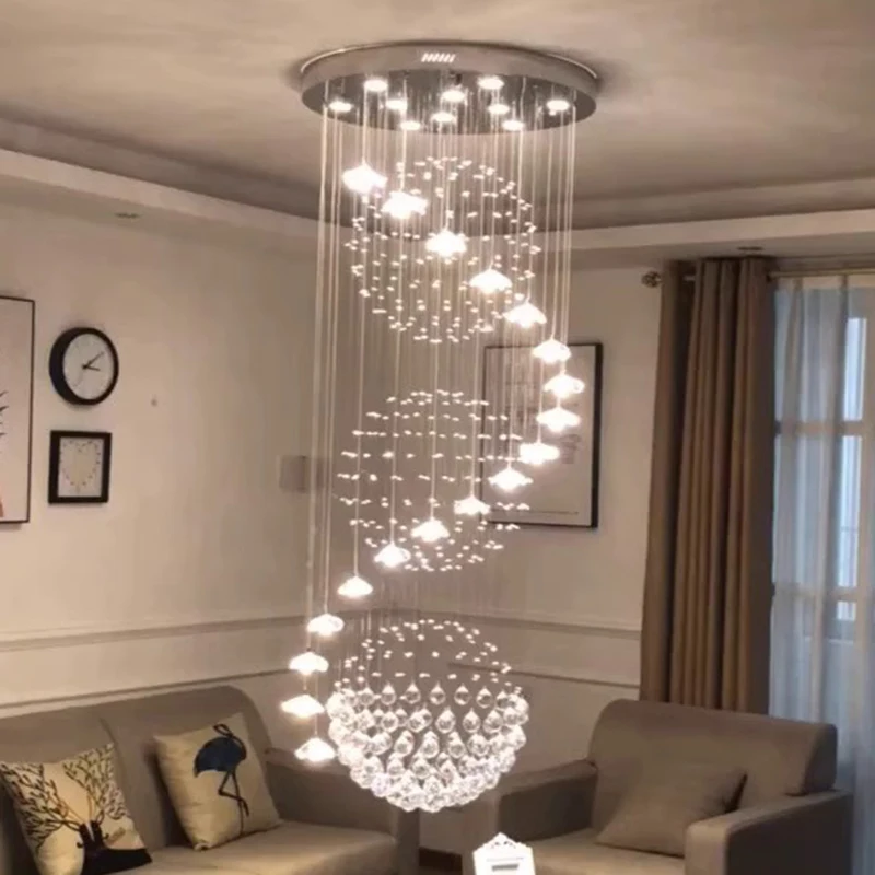 Modern Customized Nordic Hotel Lobby Villa Stair Pendant Light Large Long Luxury Crystal Chandelier