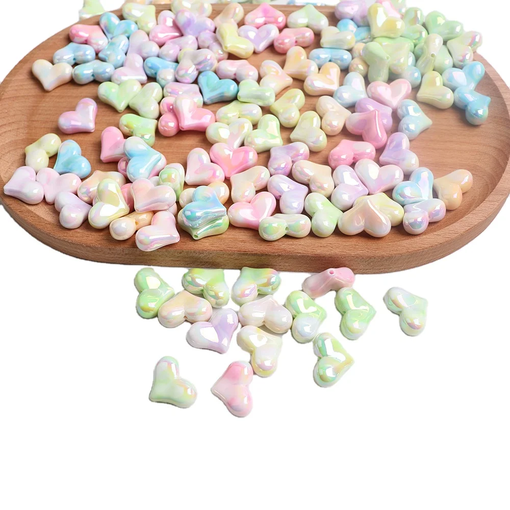 200pcs 16x22mm Gradient Iridescent Colorful Acrylic Heart Beads for Jewelry Making DIY Accessories