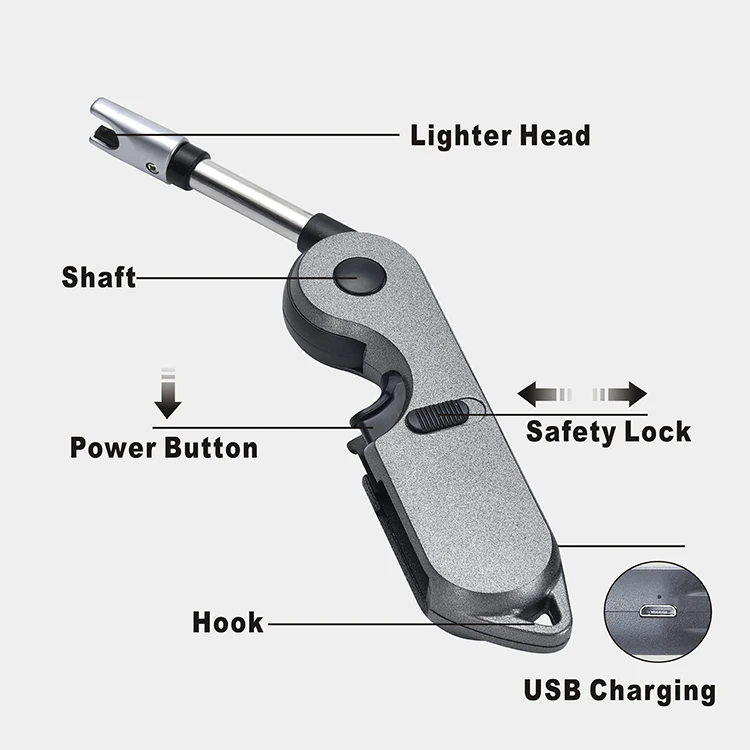 180 Degree Hook Design Windproof Electric Plasma Lighter for BBQ