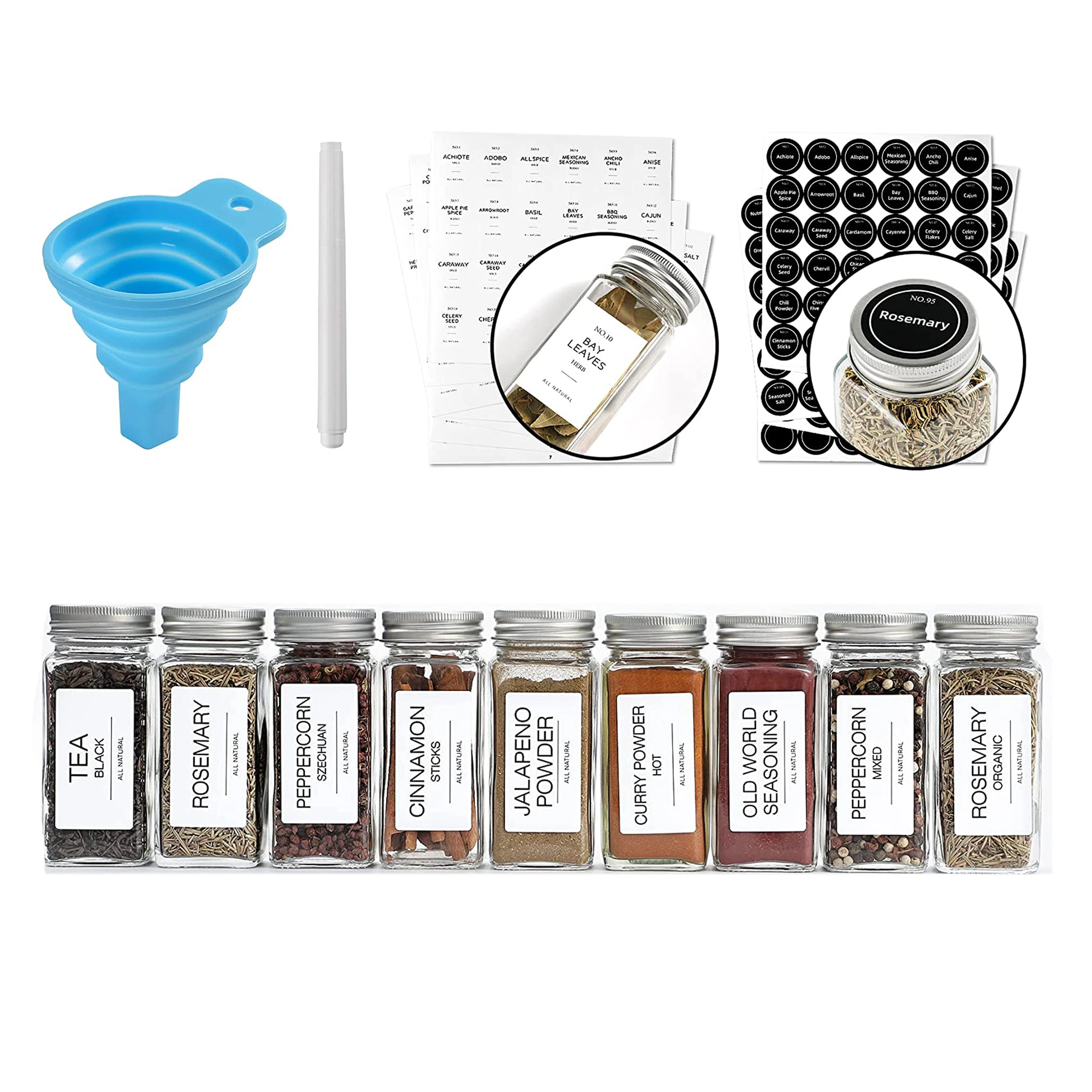 24 Pcs Spice Jars with Bamboo Lids 4 oz 120ml Square Glass Seasoning Jars Kitchen food Storage Canisters with Natural bamboo lid