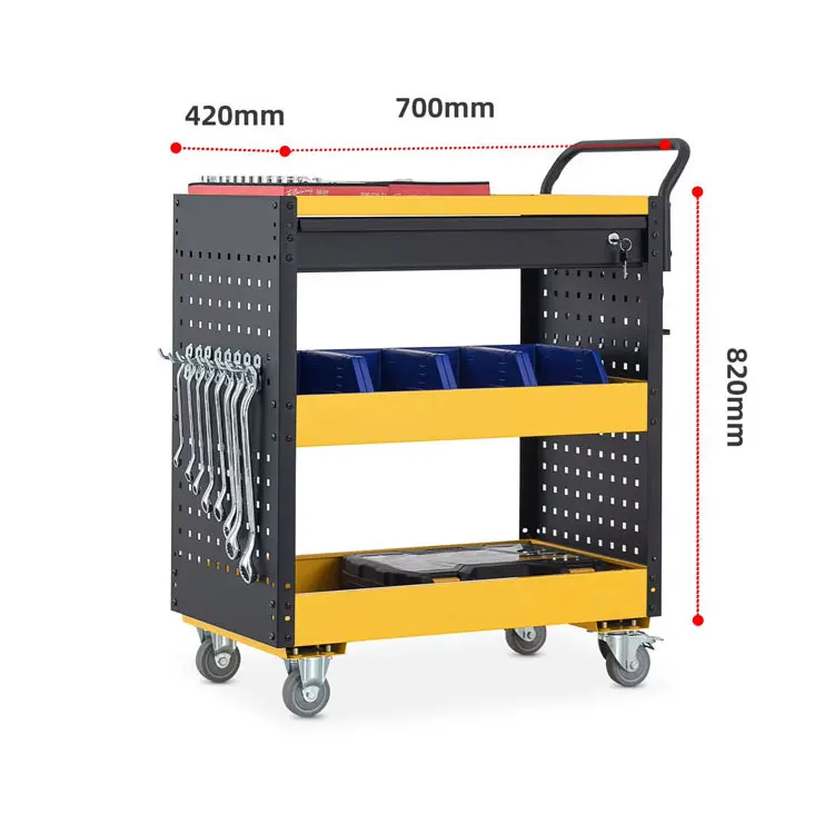 China Storage Auto Repair Automotive Mechanic Workshop Trolley Tool Cart with Handle and Wheels