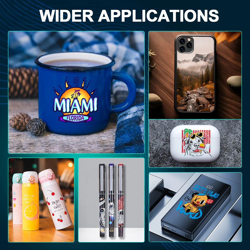 Full Automatic A4 Bottle pen phone case Uv flatbed printer Mini Inkjet Print Head L805 Cylinder Wood Glass UV with free software