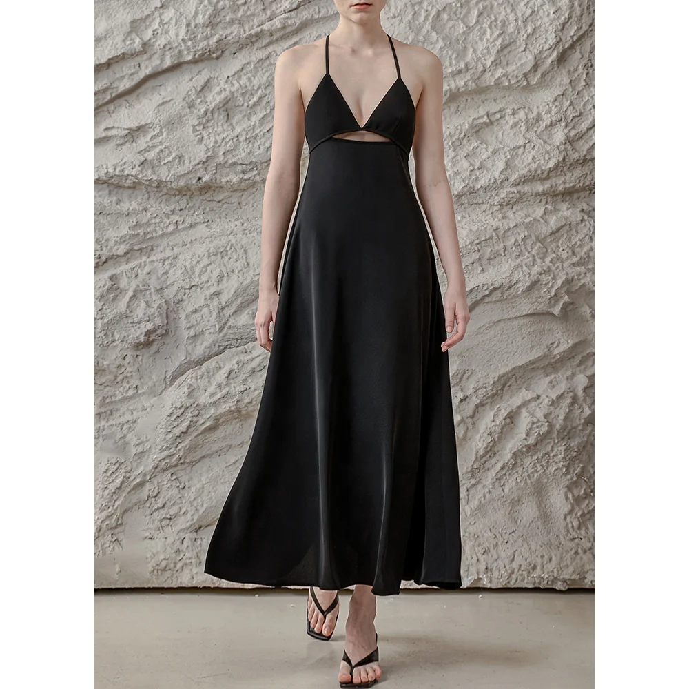 Wholesale clothes 2022 latest designs fashionable summer ladies sexy deep v neck hollow out waist a-line maxi casual dress