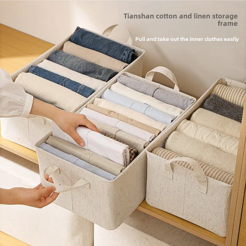 Choice Fun Foldable Fabric Storage Basket Washable Cotton Linen Living Closet Organizer with Handle for Bedroom Organization