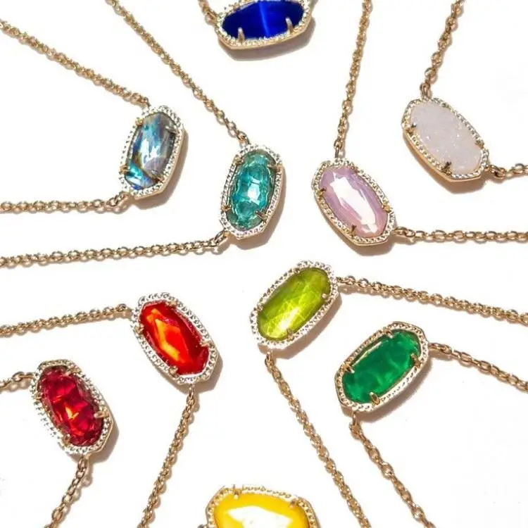 KS Natural Stone 12 Birthstone Necklace Luxury Stainless Steel Necklace Crystal Pendant Necklace