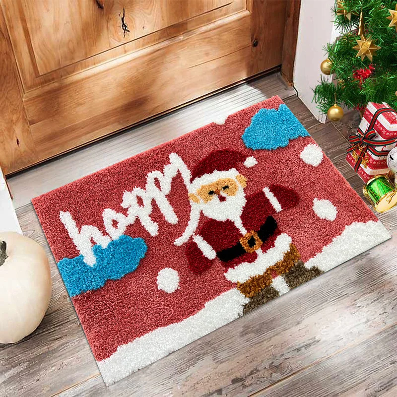 Bathroom Door Mat Water Absorbing Household Entrance Door Mat 3D Three-dimensional Tufted  Christmas Carpet