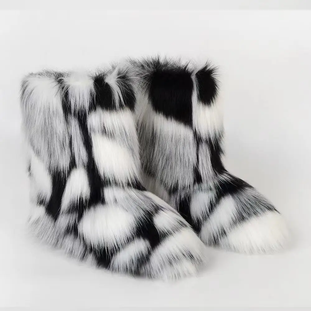 Wholesale hot selling ladies raccoon faux fur boots factory  high-end snow boots plush fur boots