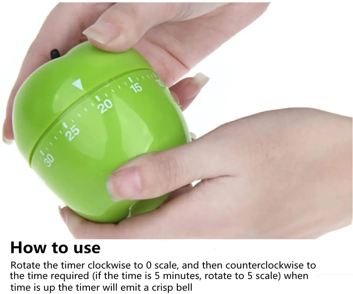 Timers 60 Minutes Mechanical  Kitchen Cooking Clock Loud Alarm Counters Manual Timer(Green Apple)