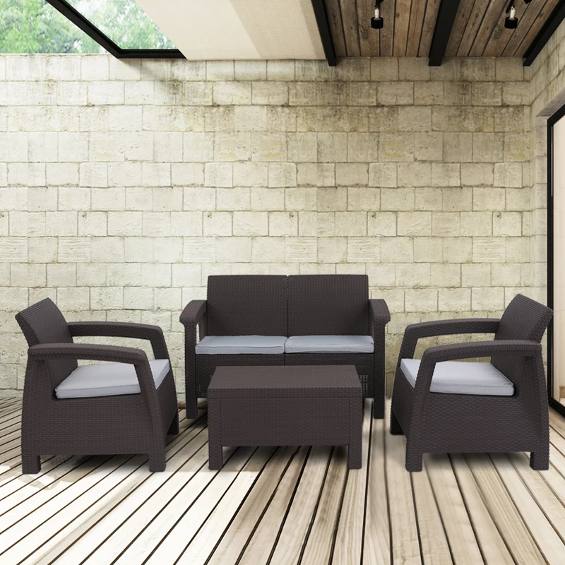 4 pcs Most Popular Garden Outdoor Rattan Plastic Wicker Sofa Set Sofa 4 Set Furniture