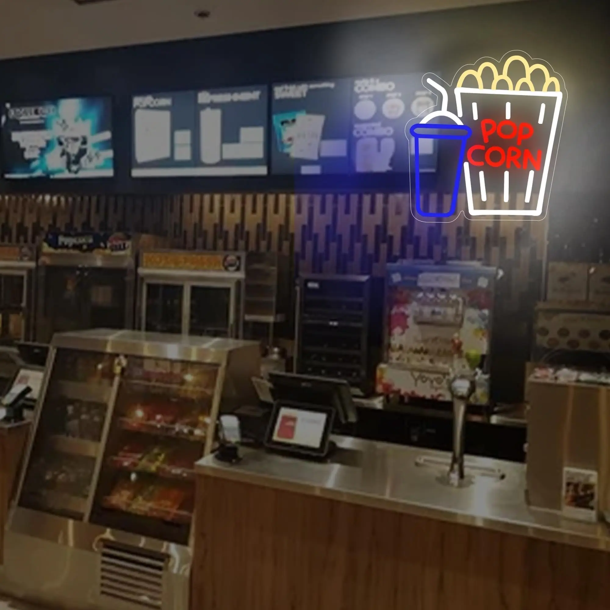 Popcorn Neon Sign for Wall Decor Business Cinema LED Light