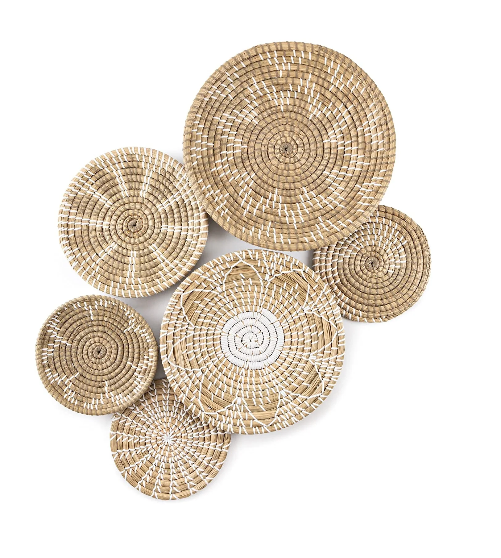 Oversized BOHO Room Jute Straw Handwoven Natural Wicker Woven Hanging Wicker Rattan Seagrass Storage Wall Basket Decor Set