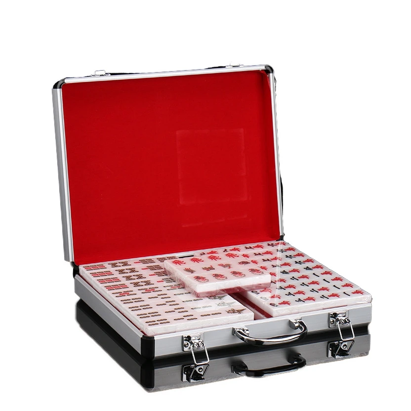 Customized Chinese leisure board game crystal mahjong tiles gold pink sequined mahjong tiles