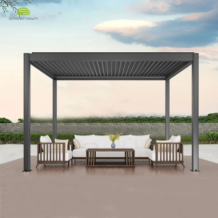 Electric Rainproof Louver Garden Aluminium Pergola Gazebo Outdoor With Flooring