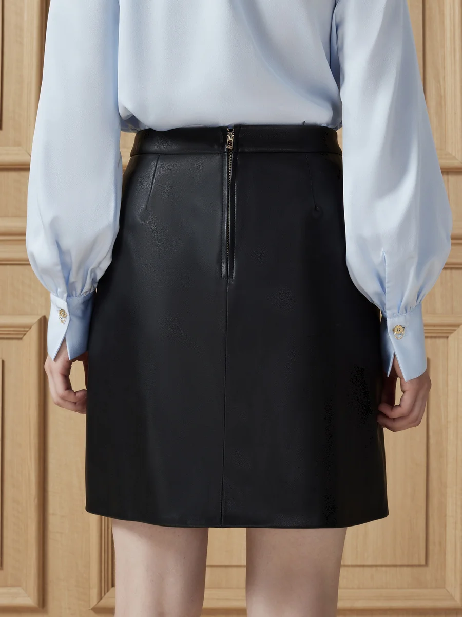 YRP002 Women Fashion Pleated Synthetic Leather Skirt High Quality Soft Artificial Leather Skirt