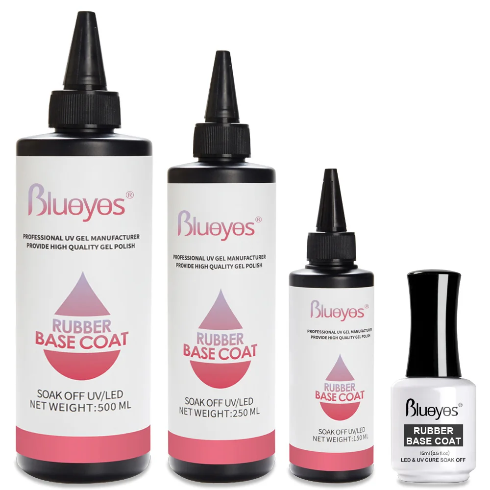 Blueyes Private Label Big Volume 150ml 250ml 500ml Rubber Gel Polish Coat Customs Logo Base Coat Gel Rubber Base Coat for Nails