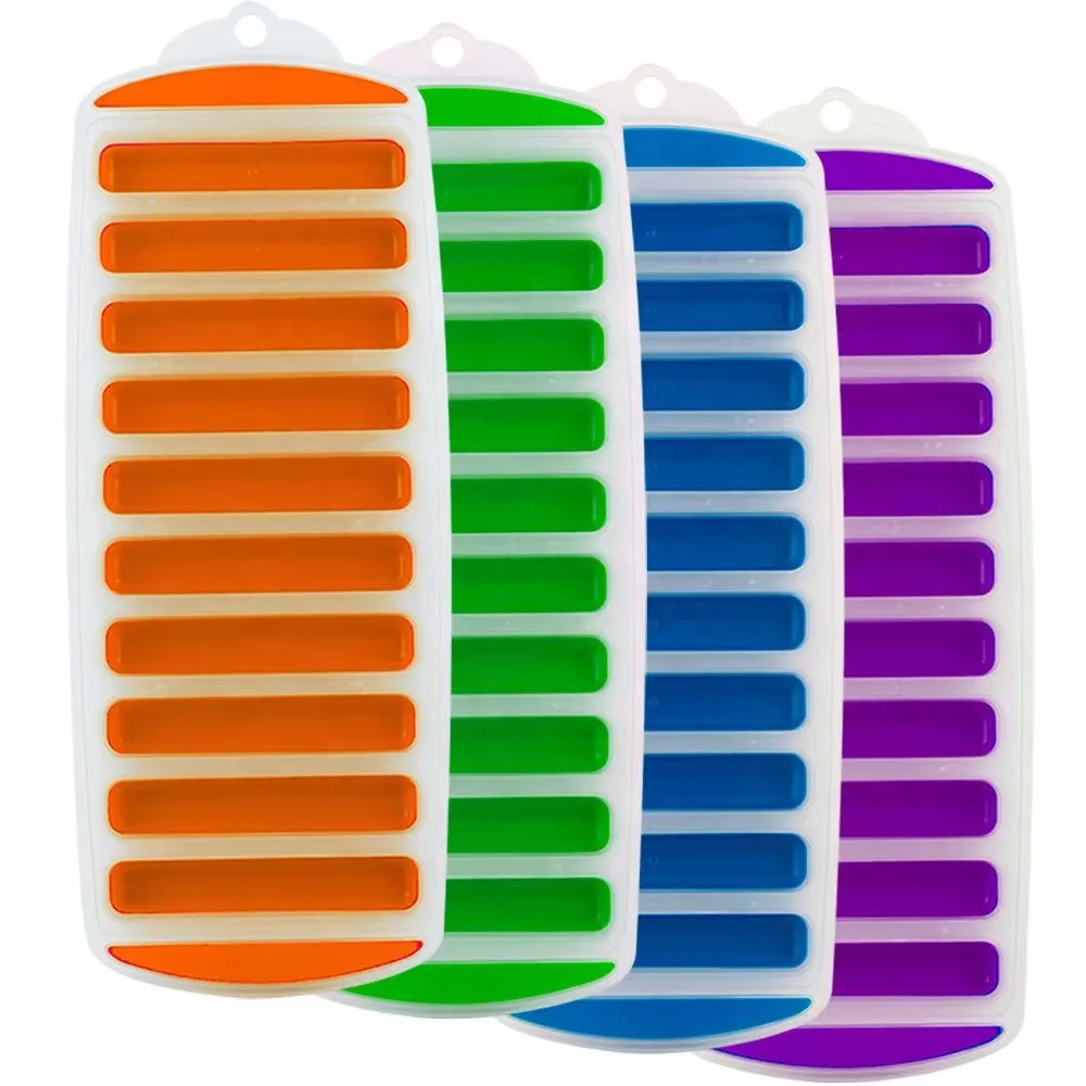 Plastic Ice Cube Tray Strip Shape Colorful Ice Cream Stick Molds with Lid