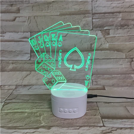 
New Arrival 3D Illusion Lamp Portable Wireless Speaker Nightlght Poker Dice Design Battery Operated Night Light With Speaker 