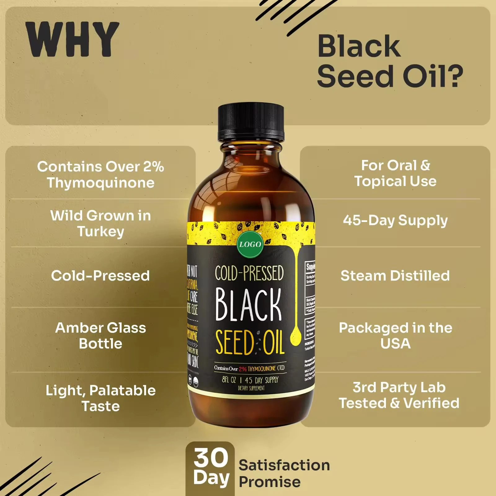 Private label  8OZ Organic Turkey Pure Boost Immunity Cold Pressed 100% Black Seed Oil 2% Thymoquinone For Health