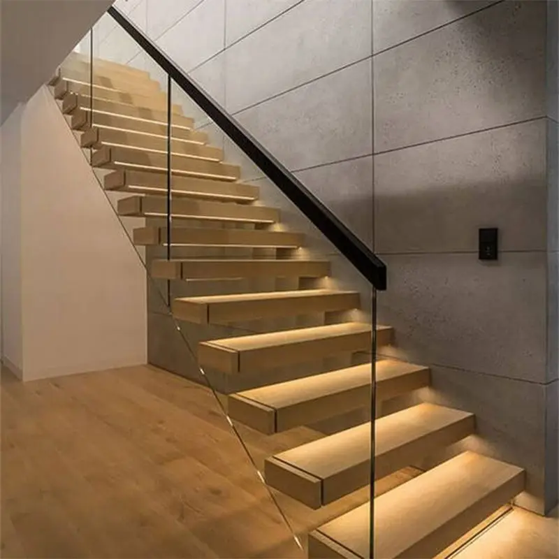 Modern Wooden Staircase Floating Straight Stairs Customized Interior Staircase Designs