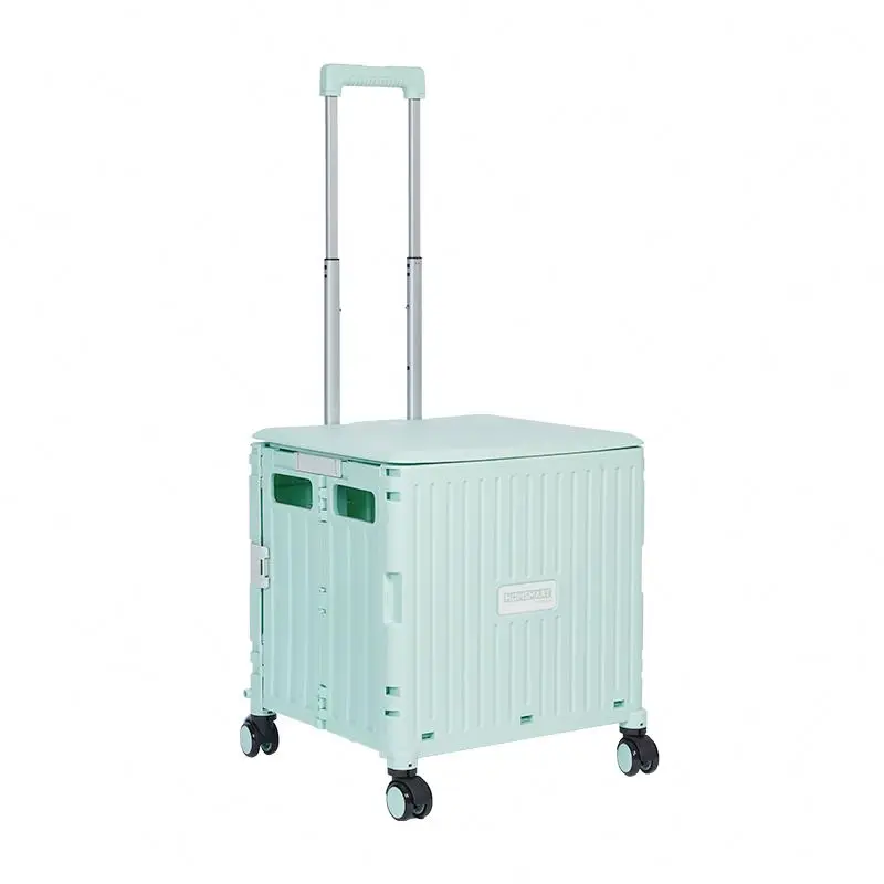 Portable shopping carts supermarket plastic shopping trolley folding shopping cart with wheels