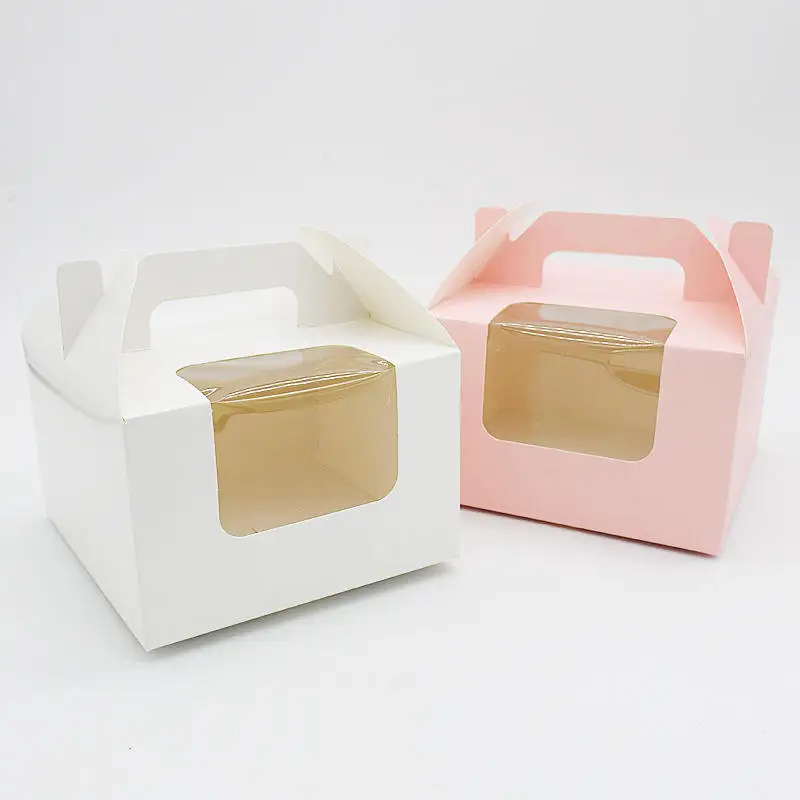 Custom wholesale customization paperboard mini clear transparent bento paper cup cake packaging boxes with clear window