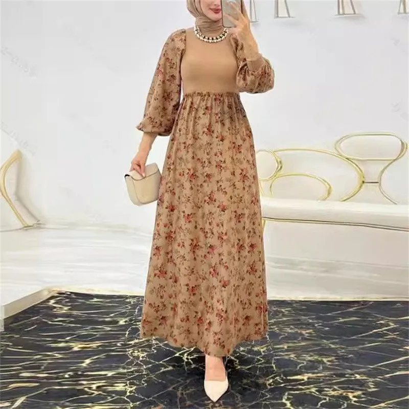 New Muslim dress Long sleeves Ramadan dress comfortable fashion Turkish Islamic clothing women flower dresses