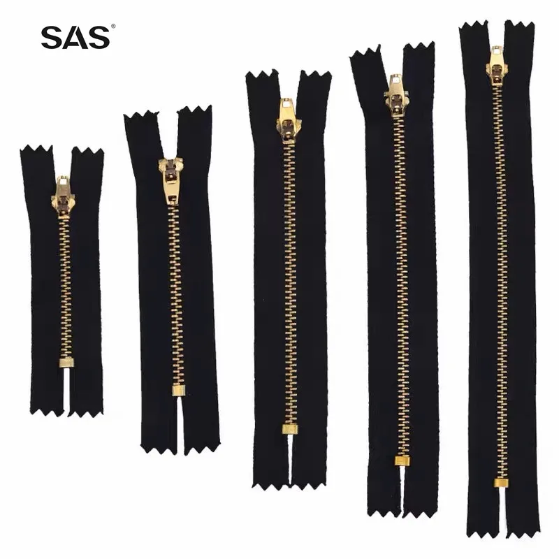 SAS китайский производитель 3 # Close-end пользовательский размер логотипа цвет черный золотой зубы металлическая молния для джинсов