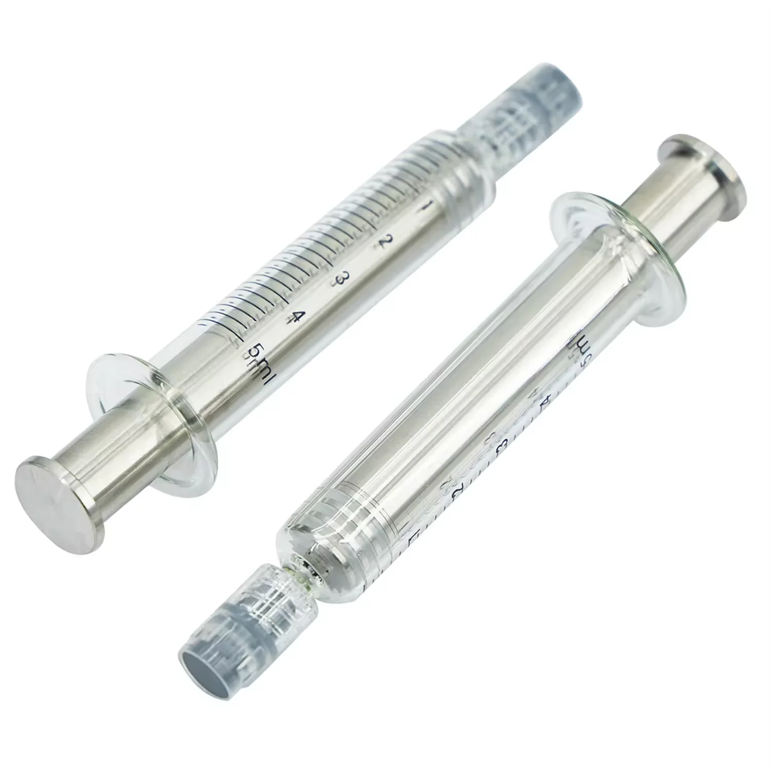 Factory 5ml silver syringes 1 ml luer lock glass syringe with metal plunger