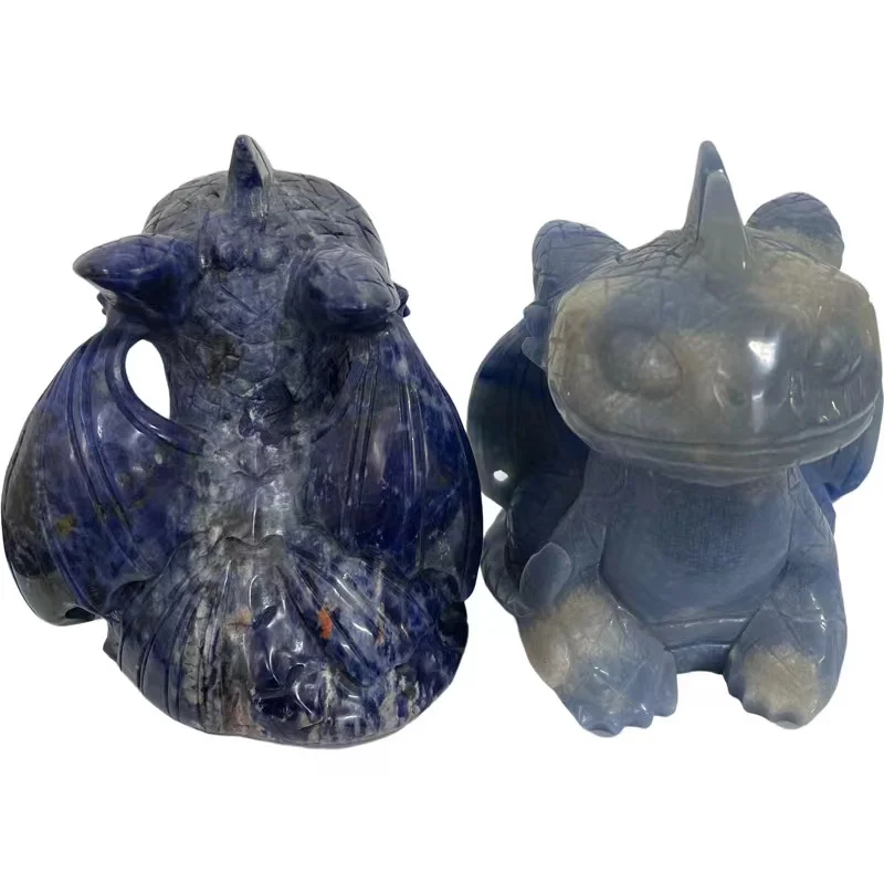 Cute Natural Crystals Healing Stone Hand Carved Blue Toothless Dragon Crystal Crafts For Gift