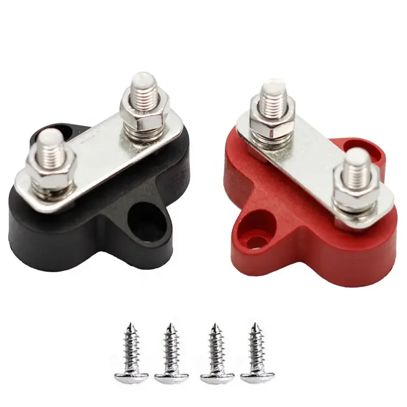 Battery Terminal Block Set Bus Bar M10 Studs Post Busbar Power Distribution Block with Red/Black for Marine RV Boat
