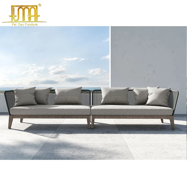 Woven Rope Teak Wood And Aluminum Frame Chaise Lounge Sofa For Hotel
