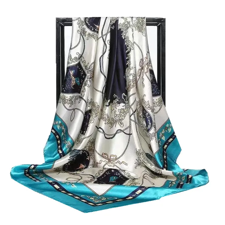 Женский шелковый шарф 90*90 см, модный квадратный головной платок с кисточками и принтом, роскошные брендовые дизайнерские шали, женский платок, атласный хиджаб, шарф