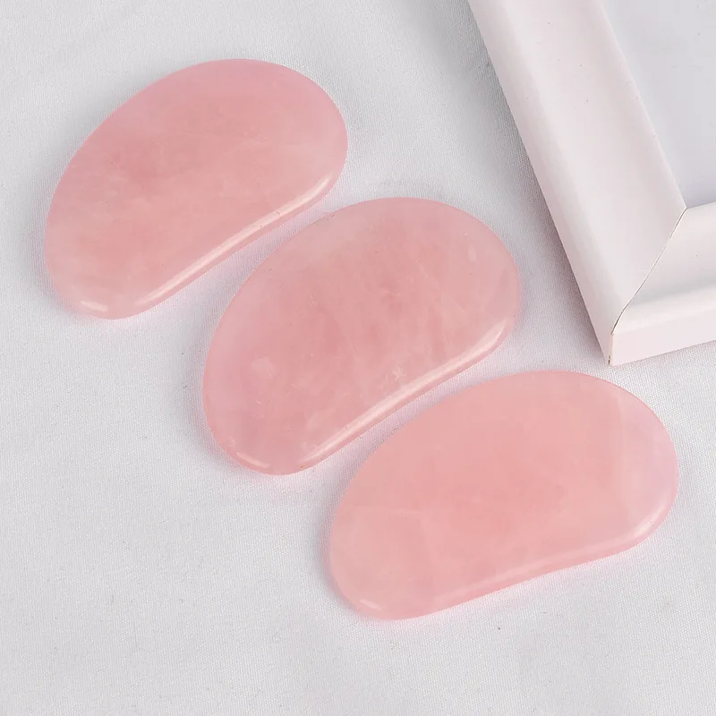 face rose quartz jade bian stone body gua sha scraping hand massage roller board lifting tool set