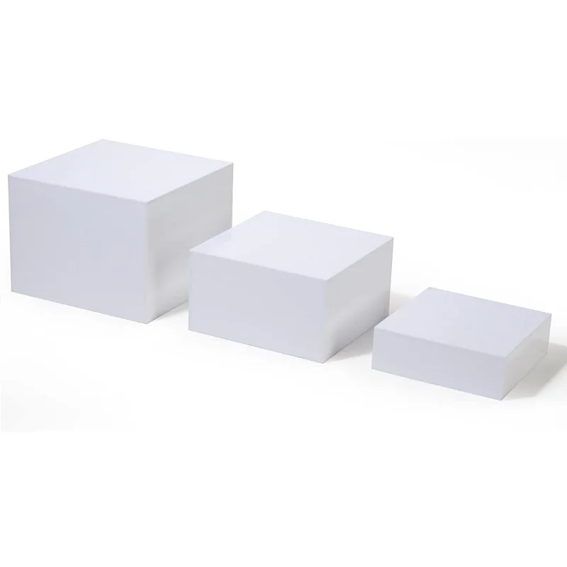 Set of 3 Glossy white Acrylic Cube Display  Risers with Hollow Bottoms for display only