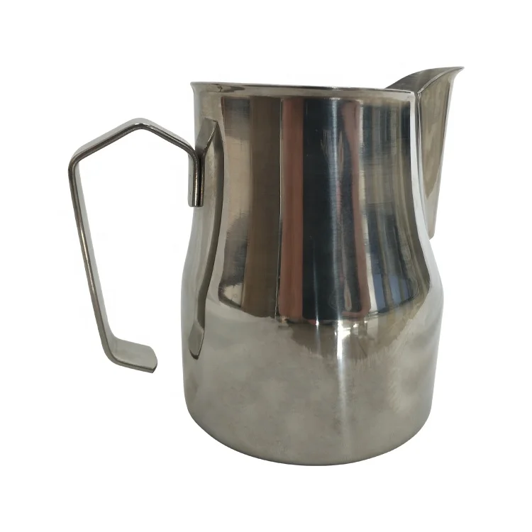 
Making Cappuccino 650ML Stainless Steel Mirror Surface Milk Bubble Mug Cusp Mouth Cup Fancy Embossed Milk Jar 