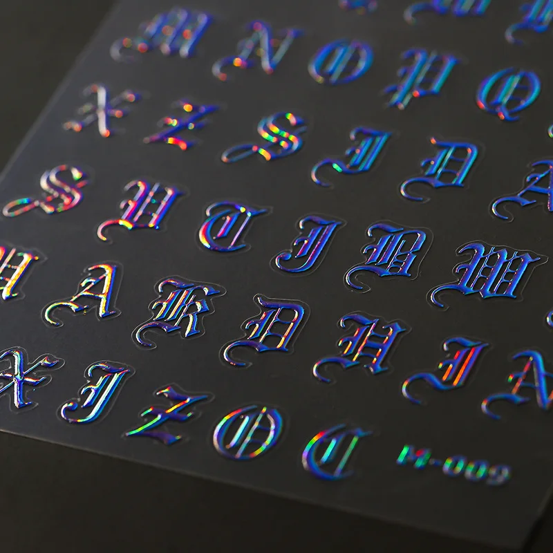 3D Laser Nail Stickers New Embossed Gold Foil Nail Decals Gothic Letter Rose Gold Nail Art Stickers