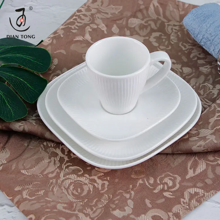 DianTong new design plain white porcelain ceramic biscuit espresso & coffee cup and square saucer with custom logo