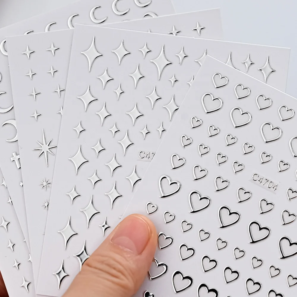 New 5D liquid metal Silver nail sticker moon star love stickers for nail art