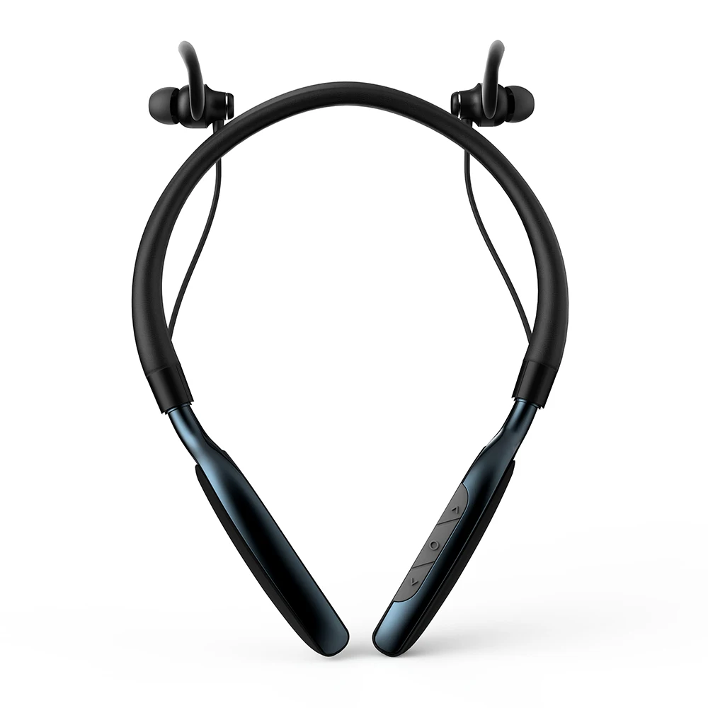 Music time 35 hours QCC3034 in ear wireless neckband earphone BT385 magnetic leather neck band type c headphone support aptx OEM