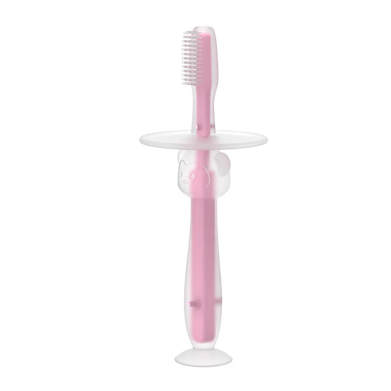 Stand up suction cup silicone tongue coating baby toothbrush