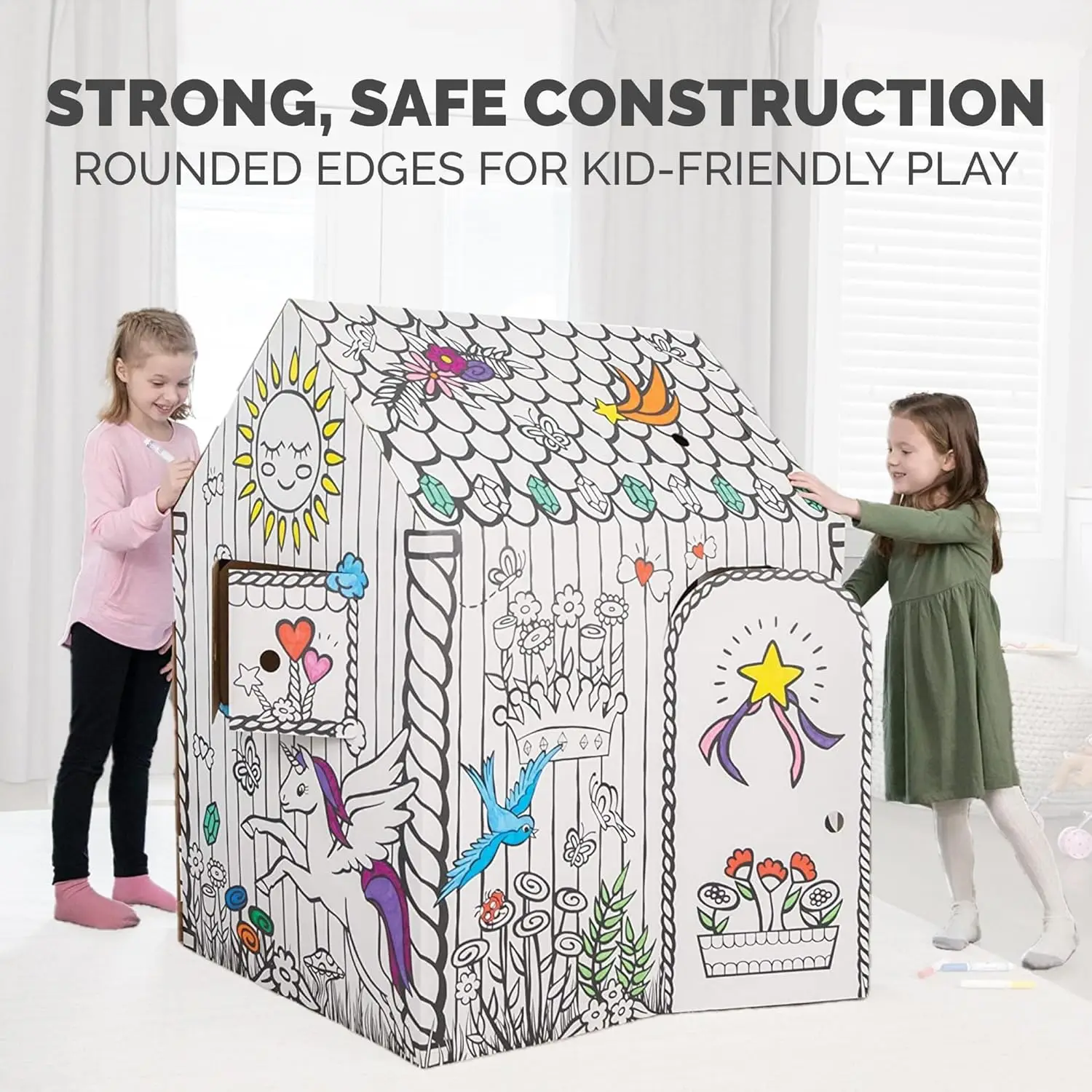 Cardboard Bankers Box at Play Color in Unicorn Playhouse Cardboard Playhouse Craft Activity for Kids and Families