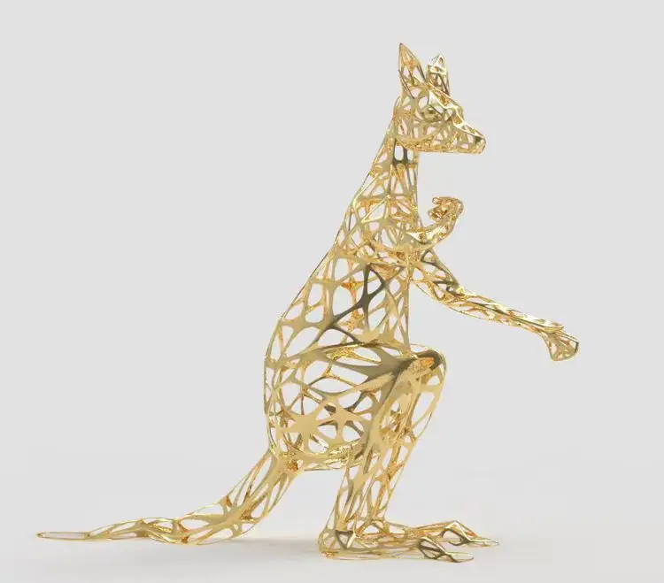 2022 New Design Outdoor Metal Art Life Size Openwork Stainless Steel Animal Sculpture Garden Hollow Out Kangaroo Statue