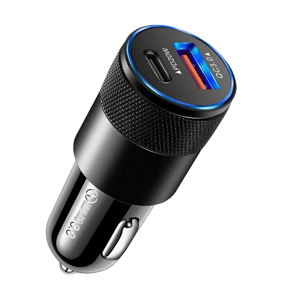 38W QC3.0+PD dual line fast charging mobile phone car charger Type-c car charging car cigarette lighter