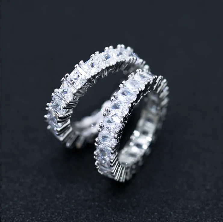 sparkle jewelry anillos de moda 4mm zircon square CZ copper brass eternity band ring