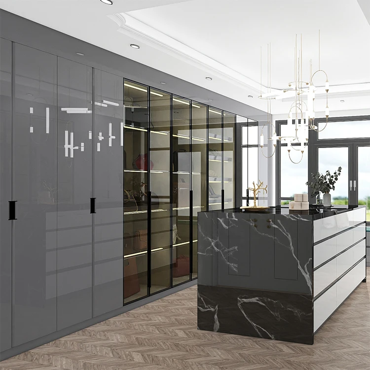 Cheap price custom made white wood storage cabinet wardrobes furniture design modern bedroom glass door wardrobe